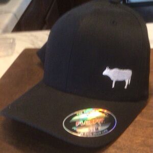 Black Hat with Small White Cow Embroidery - Men Accessories